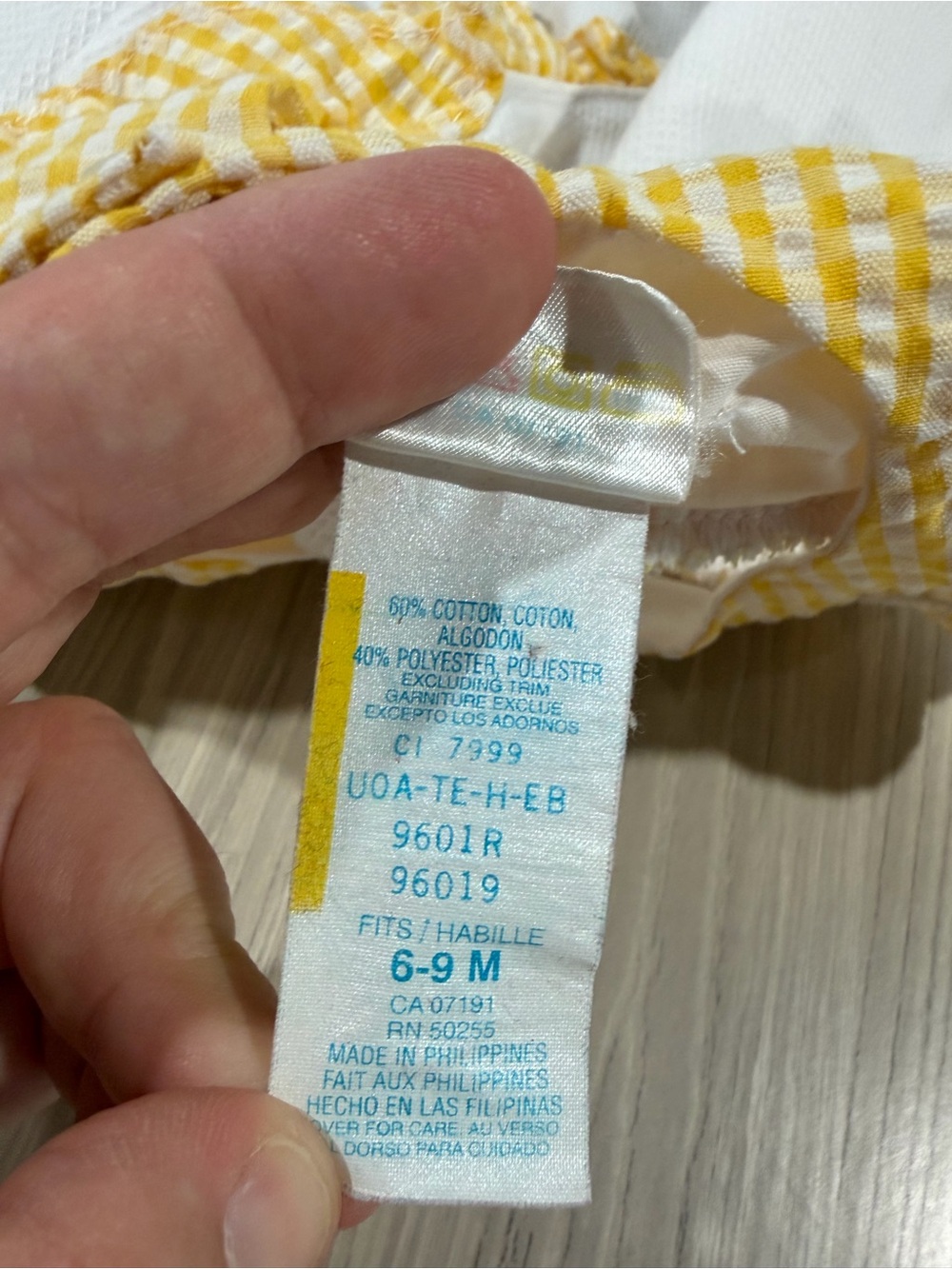 7/$20 White Vintage Baby Top with Yellow Gingham Ruffles and Duck Applique - Picture 7 of 7